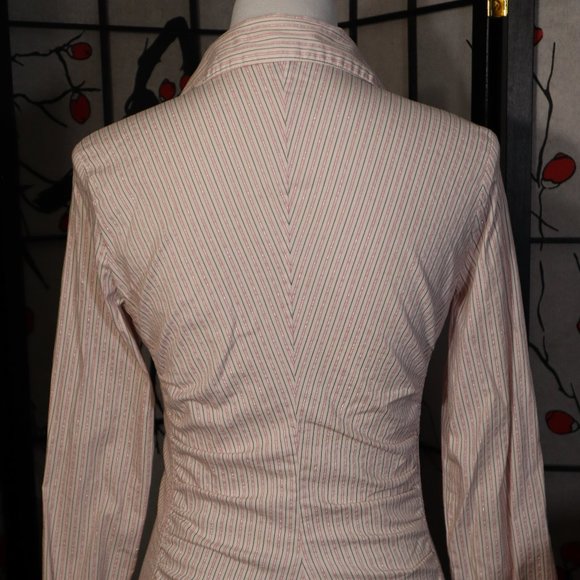 Express White Long Sleeved Shirt with Black, Red & Silver Pinstripes, Size Small - Picture 3 of 6